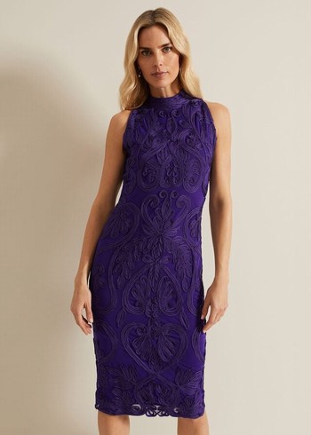 Phase Eight Andrea Tapework Dress Purple Australia | PB6451328